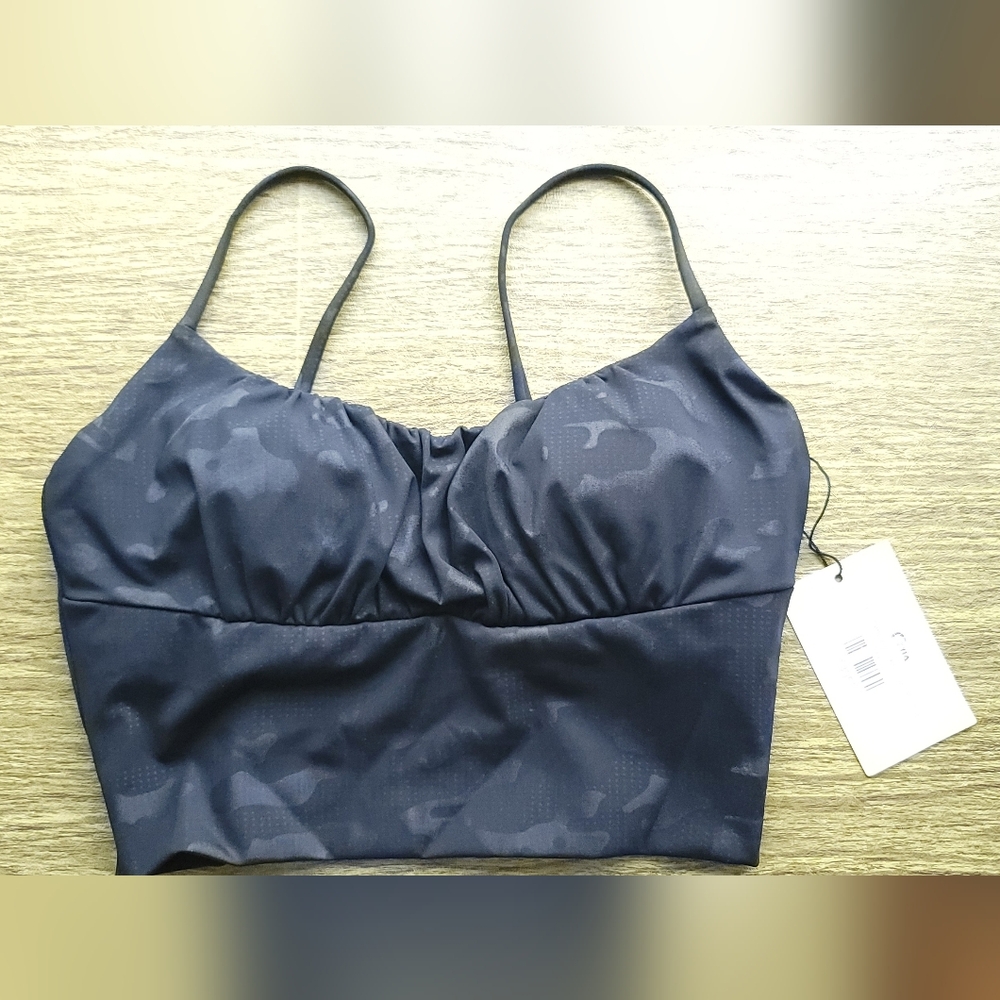 ZYIA Black Battleship Camo Luxe Rusched Sports Bra *NO PADS